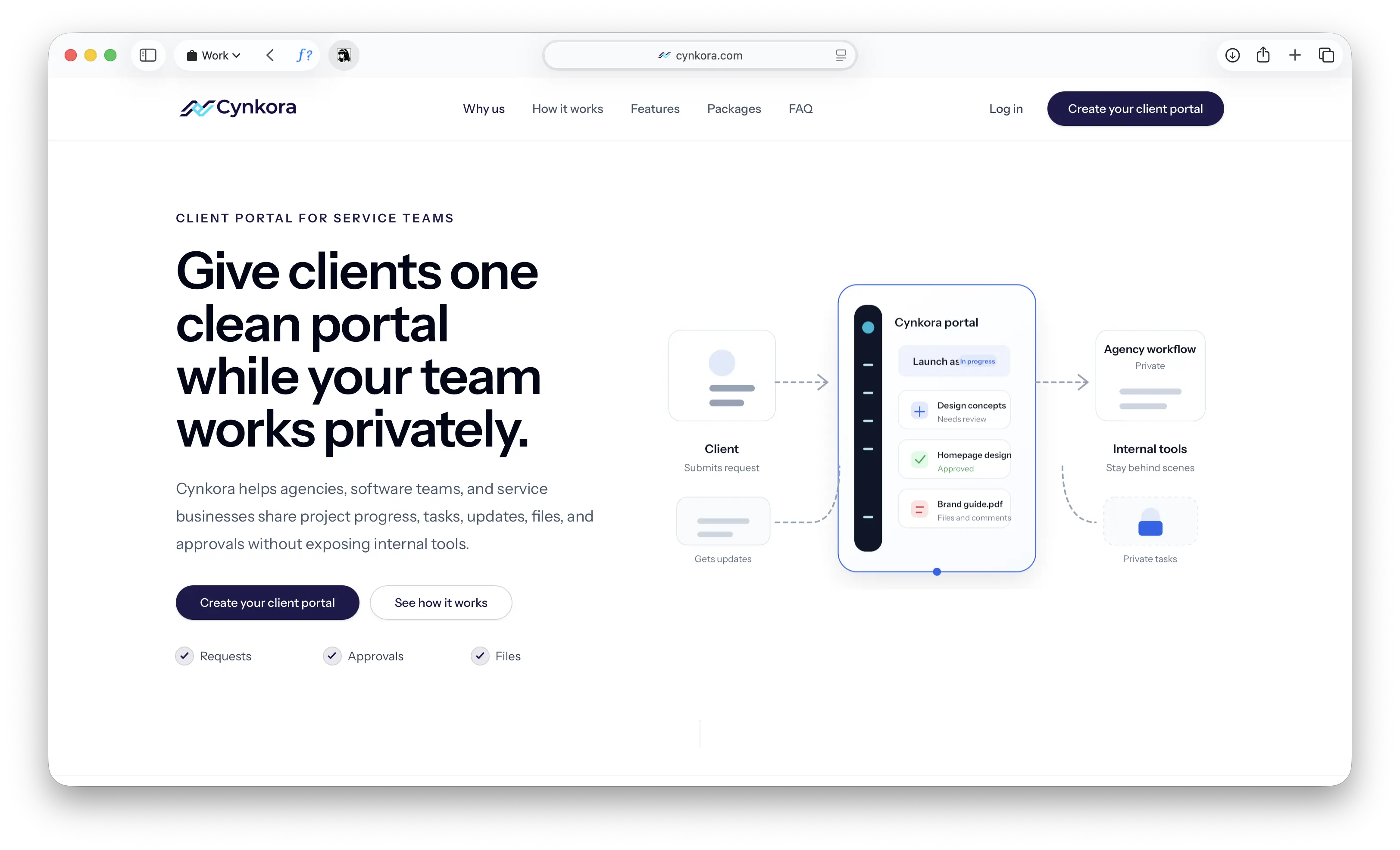 Cynkora client portal and agency site